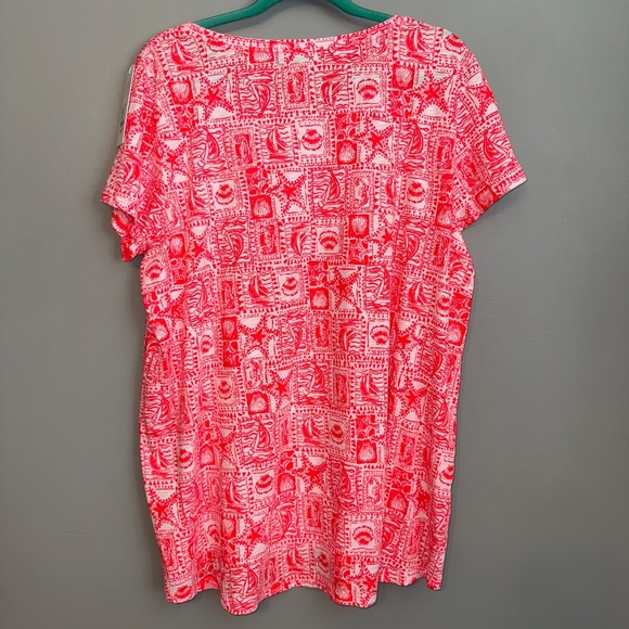 NWT Lilly Pulitzer Etta Scoop Neck Red Mizner Seaside Harbour Tee Size XXL - Picture 6 of 7